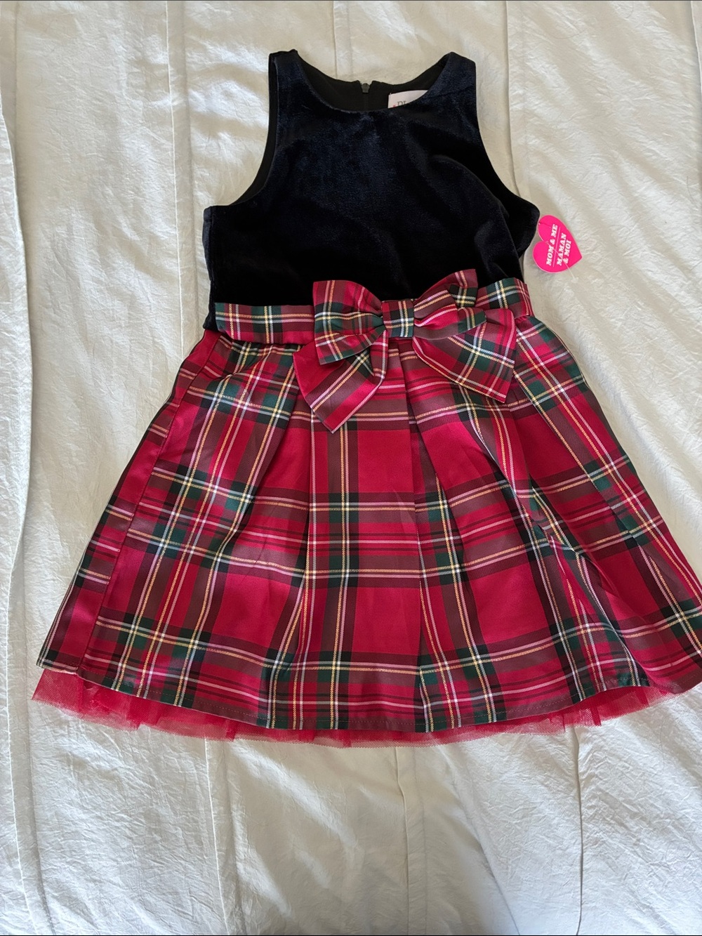 The Children's Place Black Velvet & Red Tartan Bow Holiday Dress